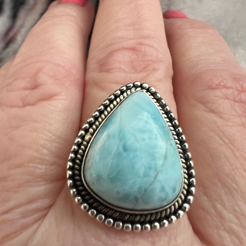 ❤️ Blue Larimar Southwestern 925 Ring Sz 8.75 Navajo Inspired 8.5gms - Picture 11 of 12